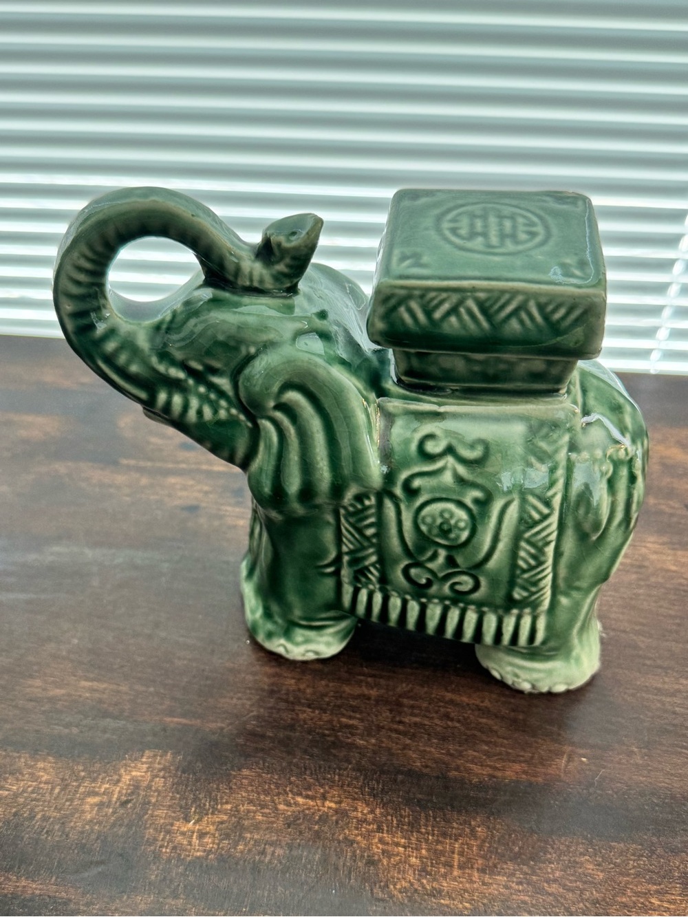 Chinoiserie Style Green Glazed Ceramic Elephant Figurine Accent